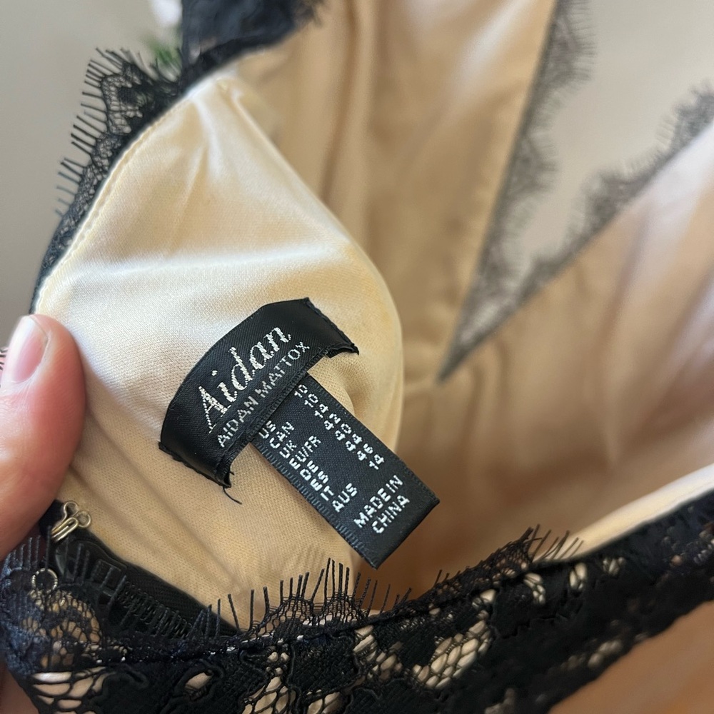 Aidan by Aidan Mattox Cap Sleeve Lace Cocktail Dress with Feather Trim in Black - Picture 15 of 15